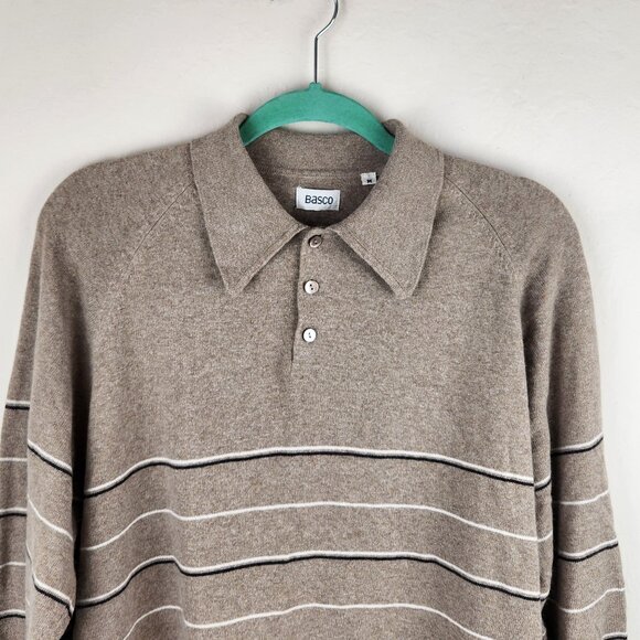 Basco VTG Cotton Cashmere Angora Blend Knit Striped Raglan Sleeve Polo Sweater M - Picture 3 of 10